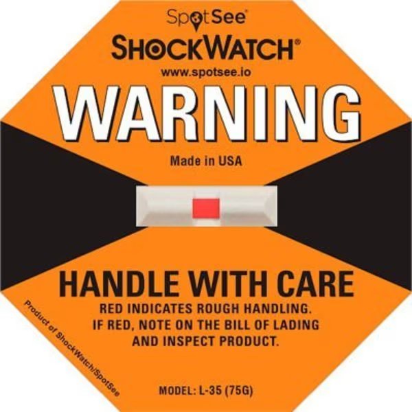SpotSee ShockWatch Impact Indicators, 75G Range, Orange, 50/Box, Shockwatch, Mfr#: 20300